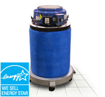 filters the air of dust and contaminant gases, then ejects the cleaned air out the top of the unit to the ceiling