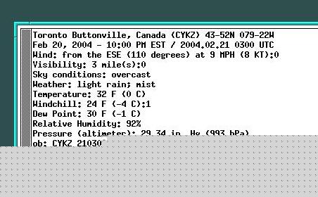 screenshot of wmWeather report